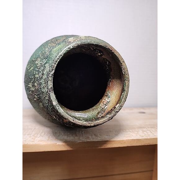 Janka Raku Pottery Vase Vessel Green Rust Orange 7" Handmade Wheel Thrown - Picture 8 of 9